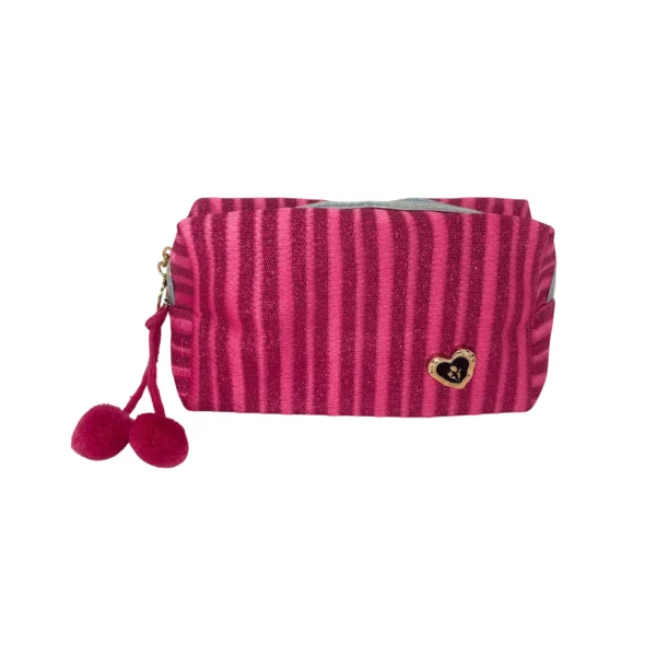 Portacosméticos Lurex Rayado con Pin de Corazón