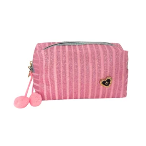 Portacosméticos Lurex Rayado con Pin de Corazón