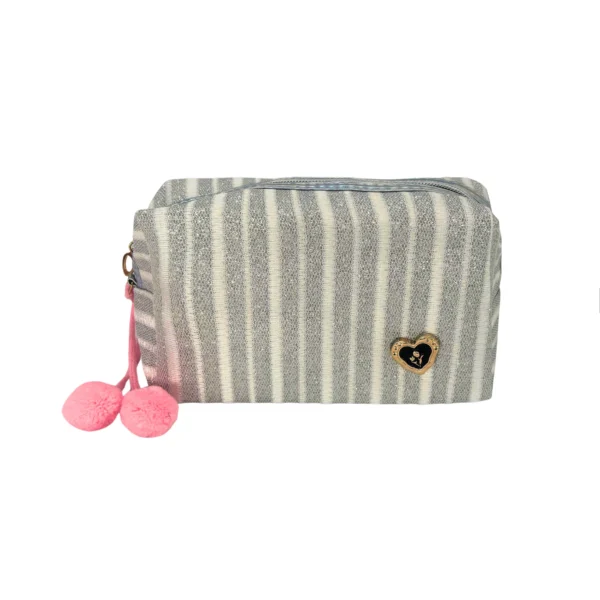 Portacosméticos Lurex Rayado con Pin de Corazón