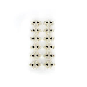 Mini Broche Blanco Trebol Negro con Perlas