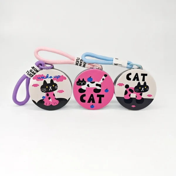 Espejo Circular Para Cartera con Llavero Gato