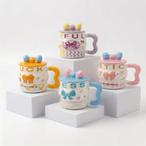 Taza Cerámica Moño Con Tapa