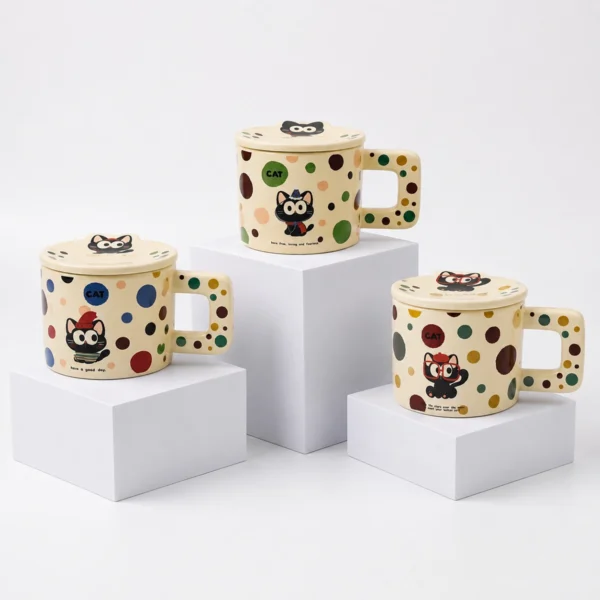 Taza Cerámica Gato Con Tapa