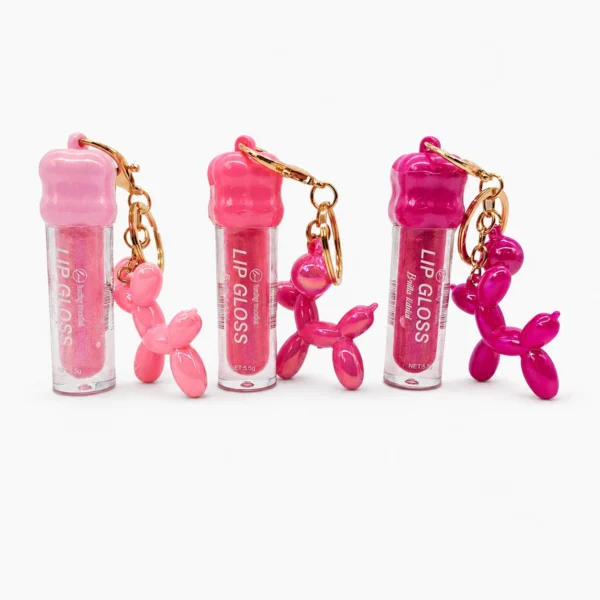 Brillo Labial con Llavero de Perrito Rosa