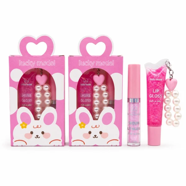 Set de 2 Brillos con Llavero de Corazón Y Perlas
