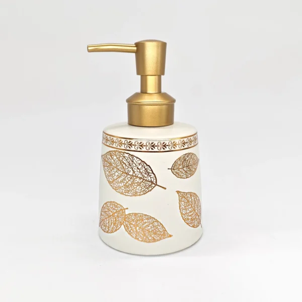 Dispensador con Hojas Doradas de Cerámica