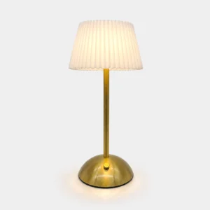 Lámpara de Mesa LED Dorada con Pantalla Plisada
