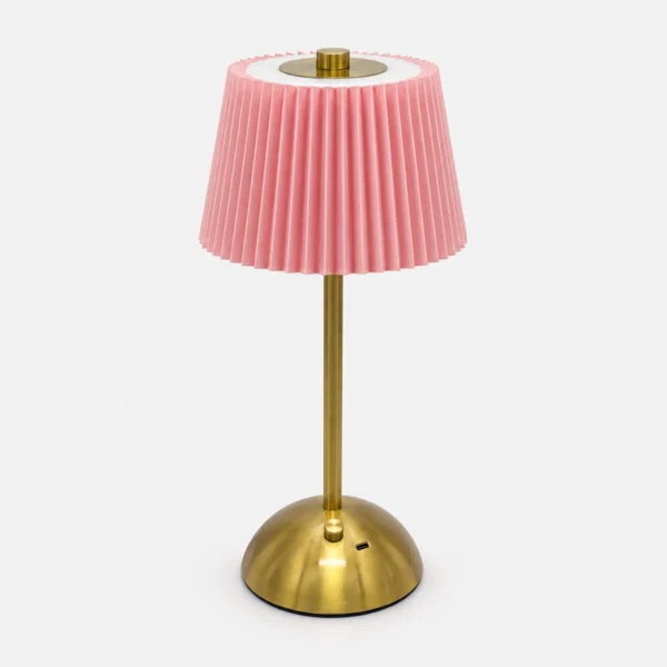 Lámpara de Mesa LED Dorada con Pantalla Plisada
