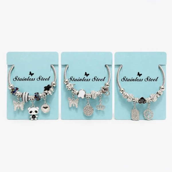 Pulsera Acero Plateada con Dijes