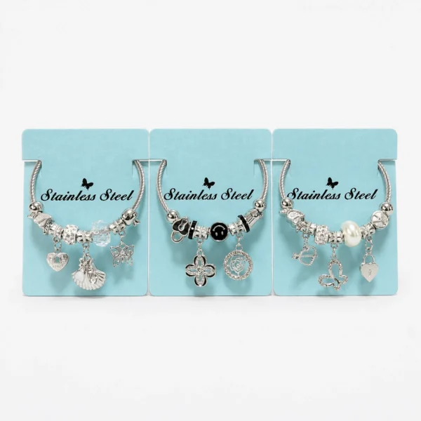 Pulsera Acero Plateada con Dijes