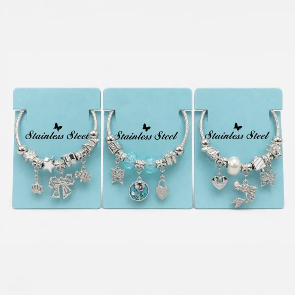 Pulsera de Acero Plateada con Charms Variados