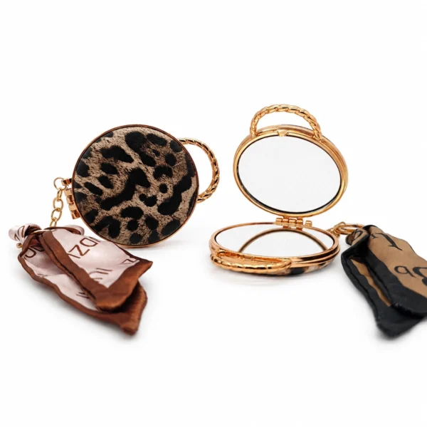 Espejo de Cartera Redondo Animal Print con Pañuelo