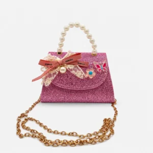 Cartera Brillante con Manija de Perlas