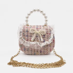 Cartera Tejida con Moño de Perlas