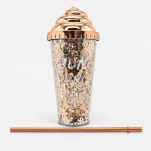 Vaso Plástico Brillos con Sorbete y Tapa Decorativa