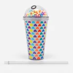 Vaso Plástico Corazones con Sorbete y Tapa Bubble