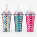 Vaso Plástico Corazones con Sorbete y Tapa Bubble